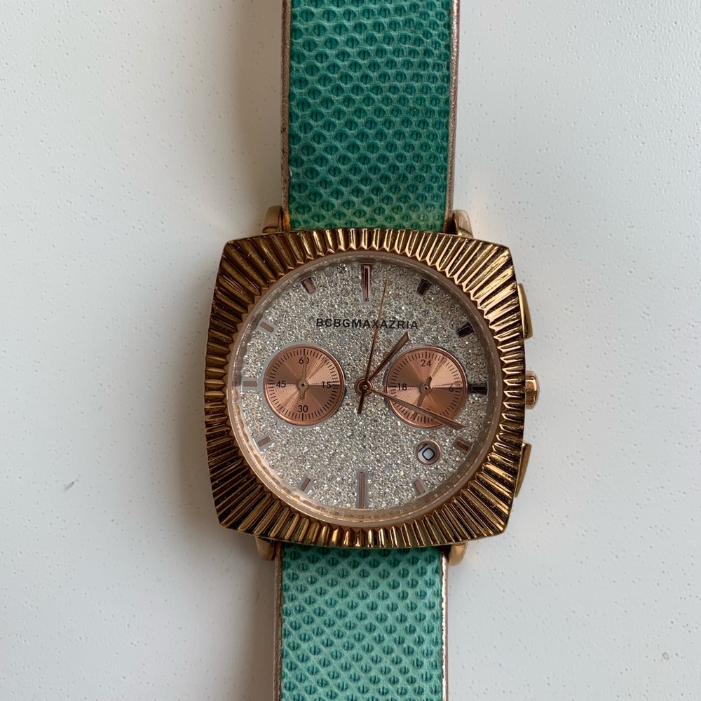 BCBG gold and turquoise watch